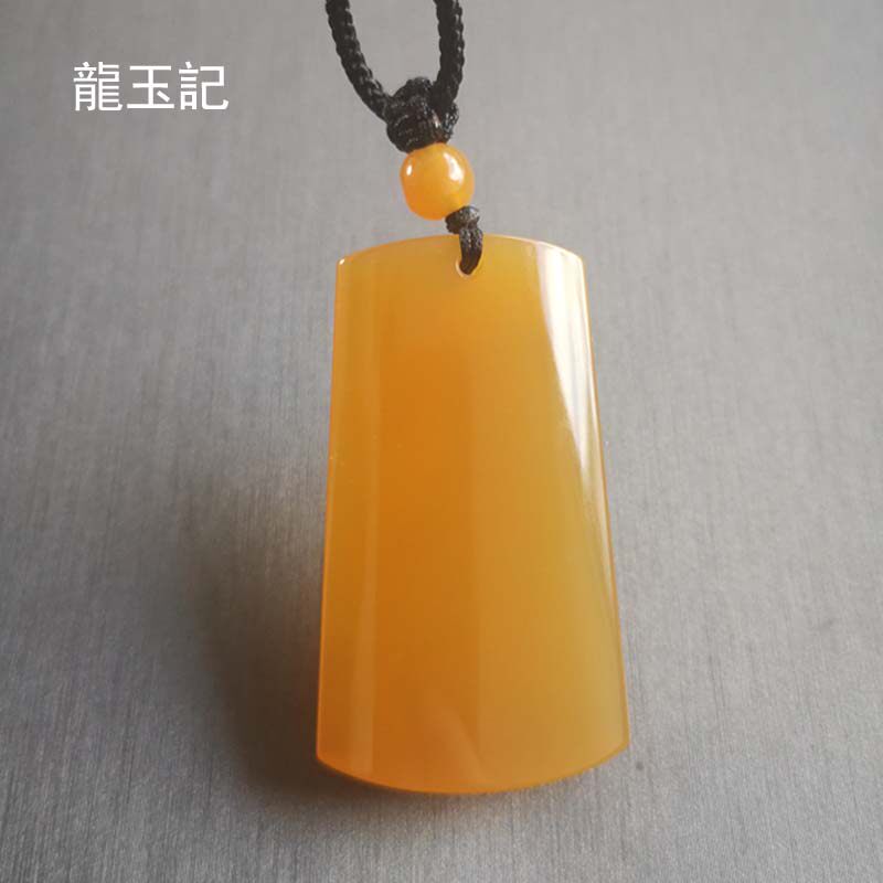 龍玉記黄龙玉无事牌吊坠黄玉男女方牌颈链项链玉佩毛衣链天然正品