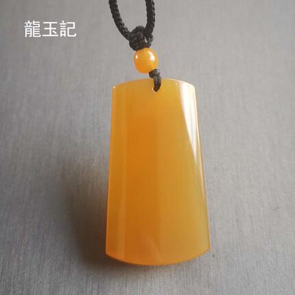 龍玉記黄龙玉无事牌吊坠黄玉男女方牌颈链项链玉佩毛衣链天然正品