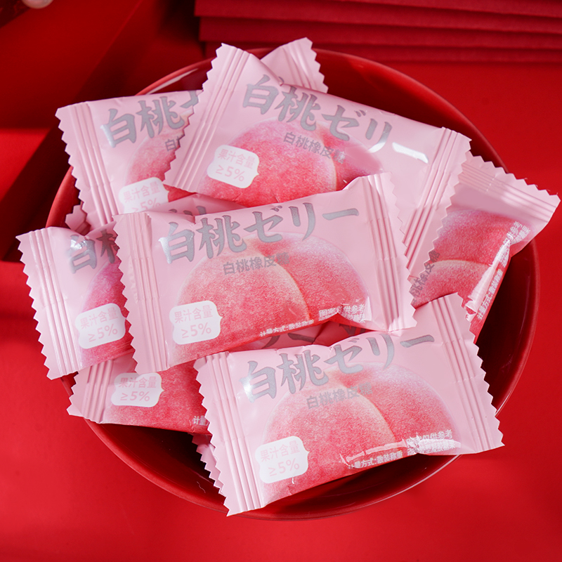 麦德好白桃橡皮软糖蜜桃水果汁500g约62颗结婚庆喜糖果散装零食