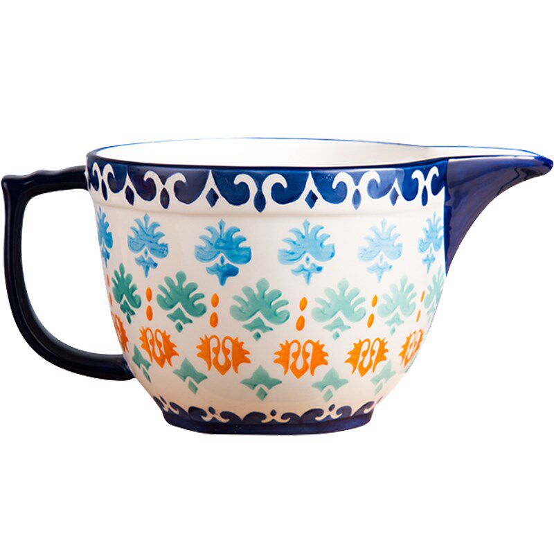 華孚手繪大容量和面盆烘焙餐具家用沙拉帶把手柄攪拌碗陶瓷料理碗在類目 餐飲具, 餐具, 碗中 - 來自Buy2taobao.com提供專業的淘寶代購服務