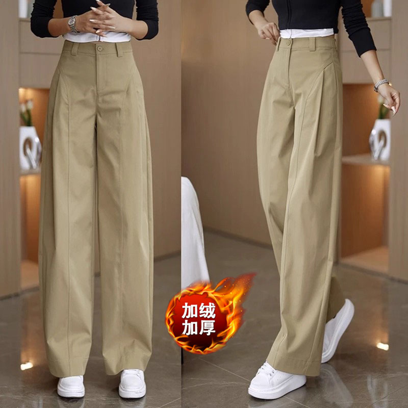 卡其色阔腿裤女加绒加厚秋冬