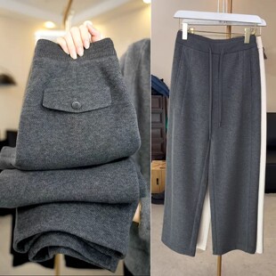 羊毛呢裤子2025新款今年流行爆款冬季加绒加厚女士休闲窄版阔腿裤