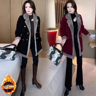 中长款加绒加厚外套女冬季2026新款爆款时尚洋气减龄保暖毛呢大衣
