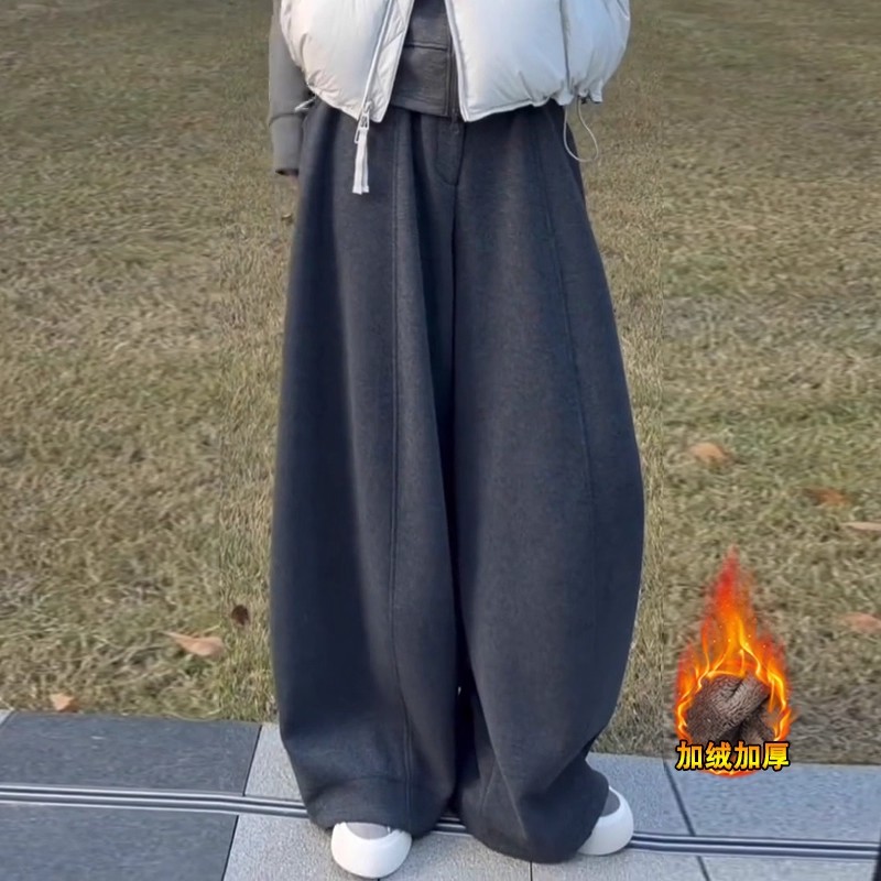 加绒弯刀阔腿裤女秋冬