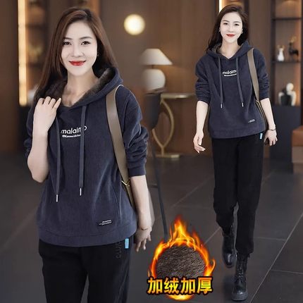 加绒加厚连帽卫衣女款2025秋冬季新款爆款小个子灰色短款欧货外套