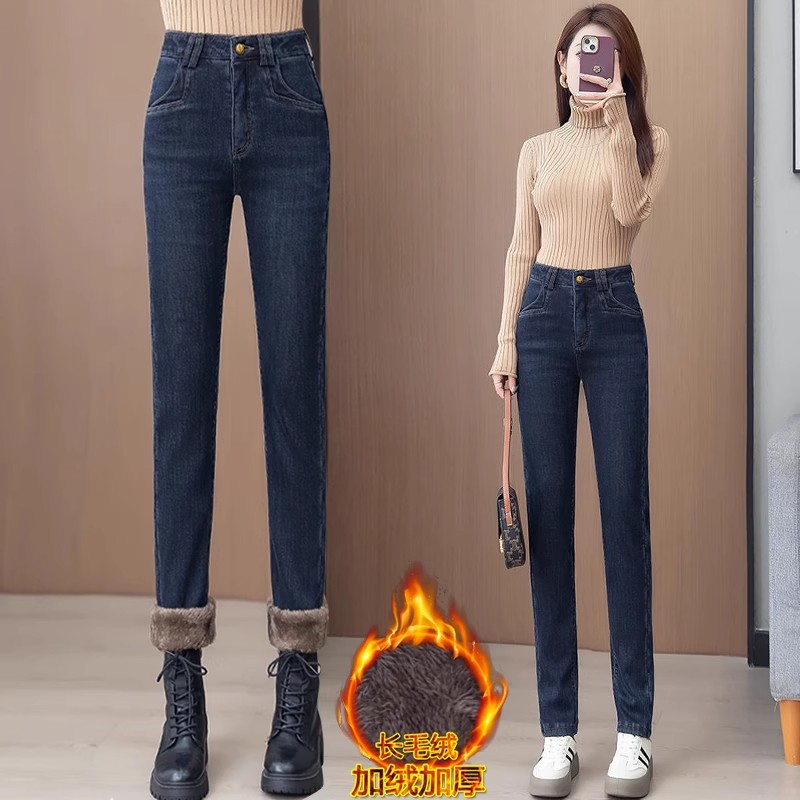加绒加厚牛仔裤女士秋冬季