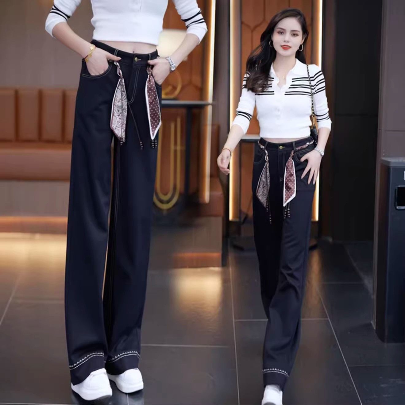 丹宁蓝窄版阔腿裤女春季2026新款小个子时尚百搭高腰宽松直筒裤子,女装/女士精品,牛仔裤,淘宝优惠券,粉丝福利购,淘宝优惠卷