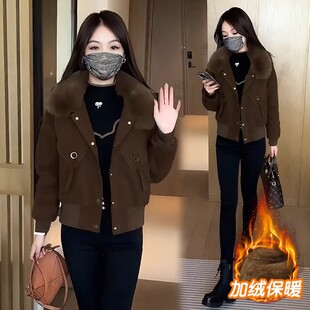 加绒加厚毛领短款外套女冬季2025新款今年流行爆款小个子保暖棉衣