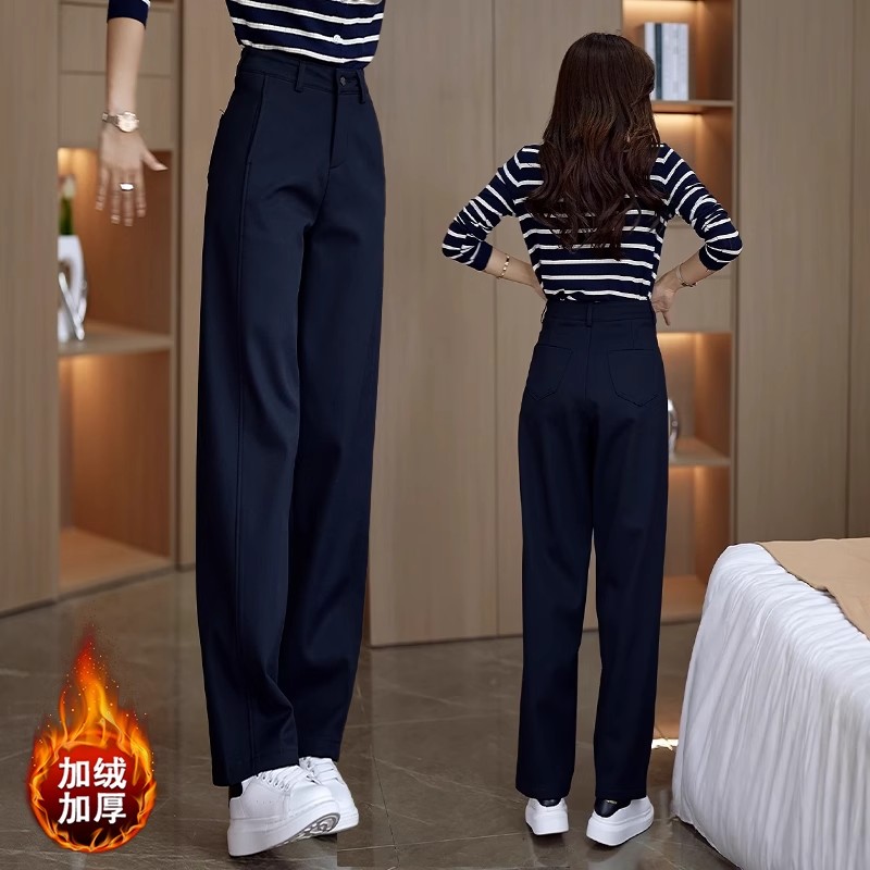 藏青色加绒裤子女秋冬季