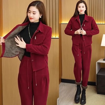 冬季加绒加厚休闲运动套装女