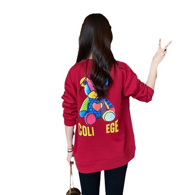 小熊卫衣女加绒加厚秋冬季不带帽