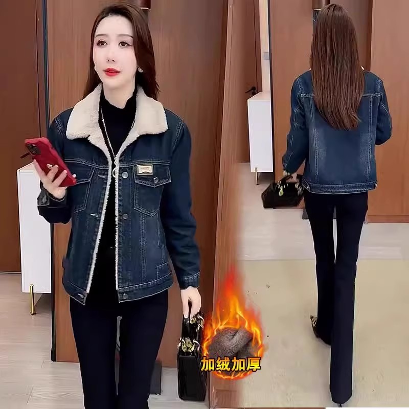 加绒牛仔外套女秋冬季