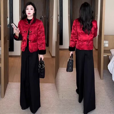新中式国风红色棉服女士冬季