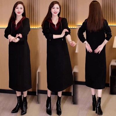 假两件连帽卫衣连衣裙女士秋冬季