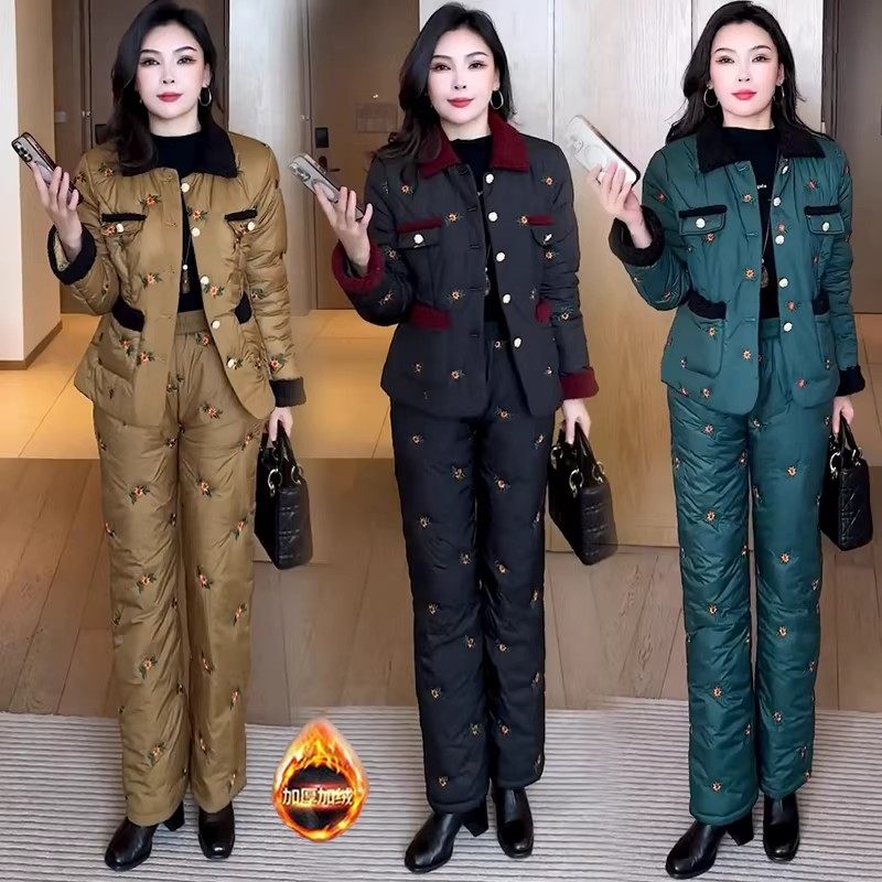 小香风时尚套装女冬季2025新款加绒加厚棉衣外套直筒裤保暖两件套,女装/女士精品,时尚套装,淘宝优惠券,粉丝福利购,淘宝优惠卷
