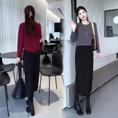 套装 裙女秋冬季 2025新款 时尚 超火洋气欧货针织衫 上衣半身裙两件套