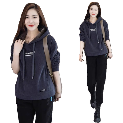 加绒加厚连帽卫衣女秋冬季