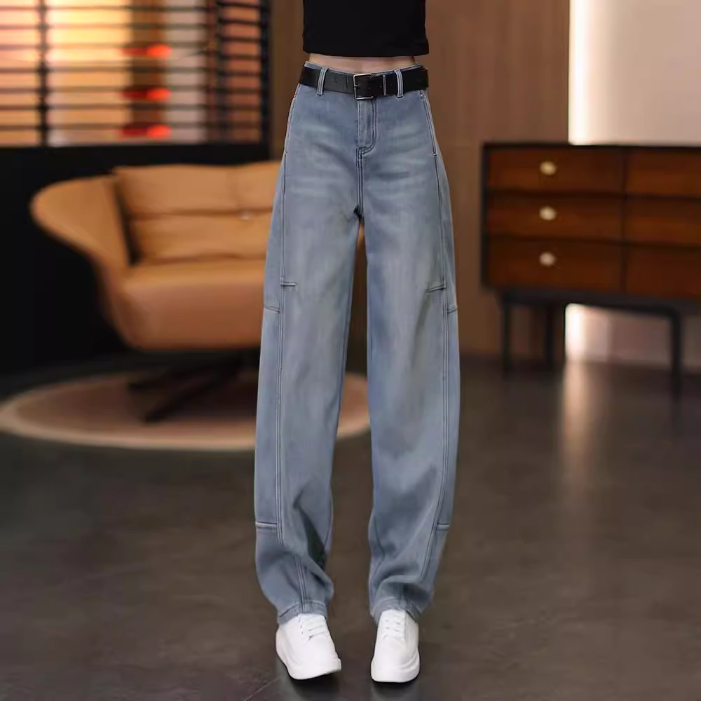 牛仔弯刀裤女春秋季高腰