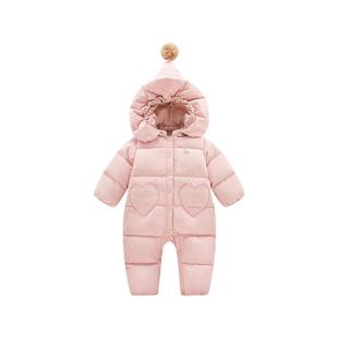 专柜同款拉比婴儿羽绒服连体衣2024新款保暖加厚宝宝女宝连体冬装