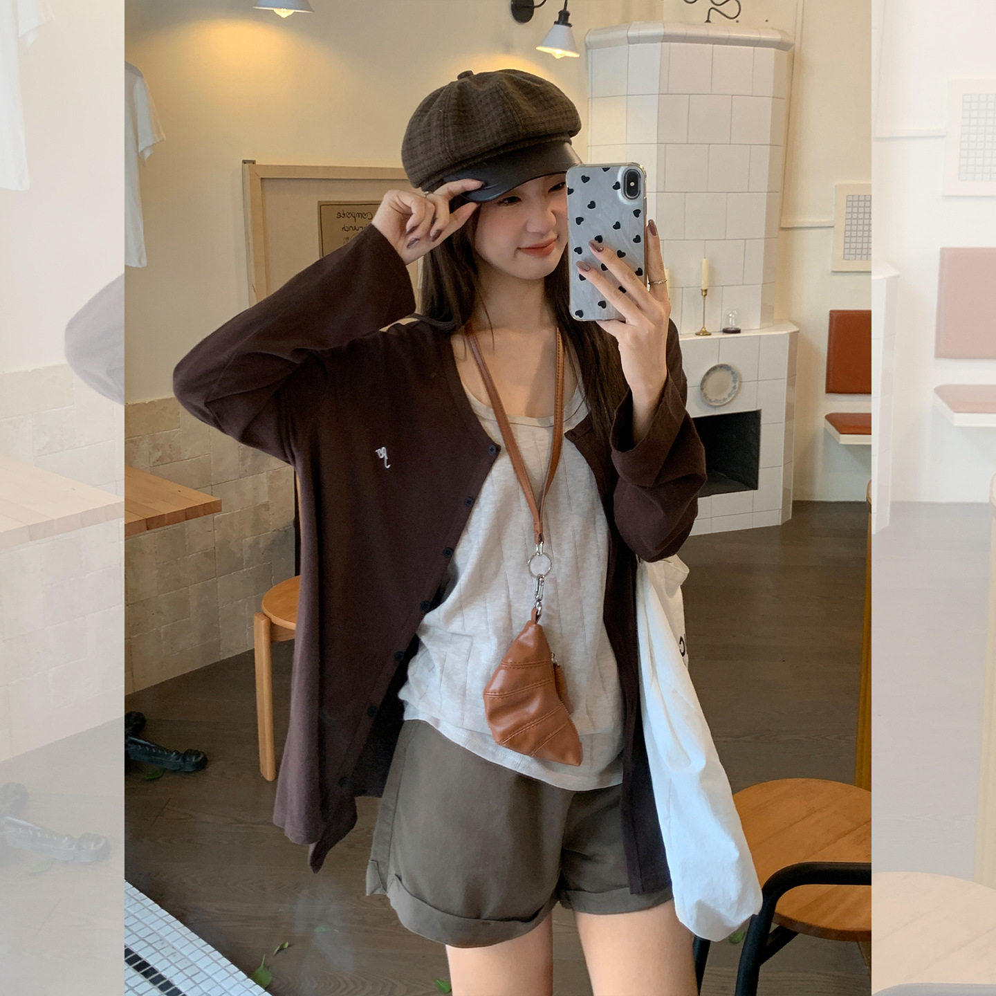 韩系甜美独特圆领刺绣纽扣开衫长袖t恤女2026年秋季新款宽松上衣