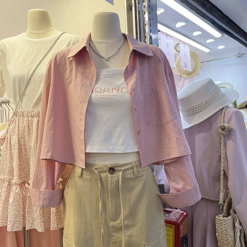 韩版高级感洋气短款衬衫女+吊带背心两件套2026春秋季新款套装