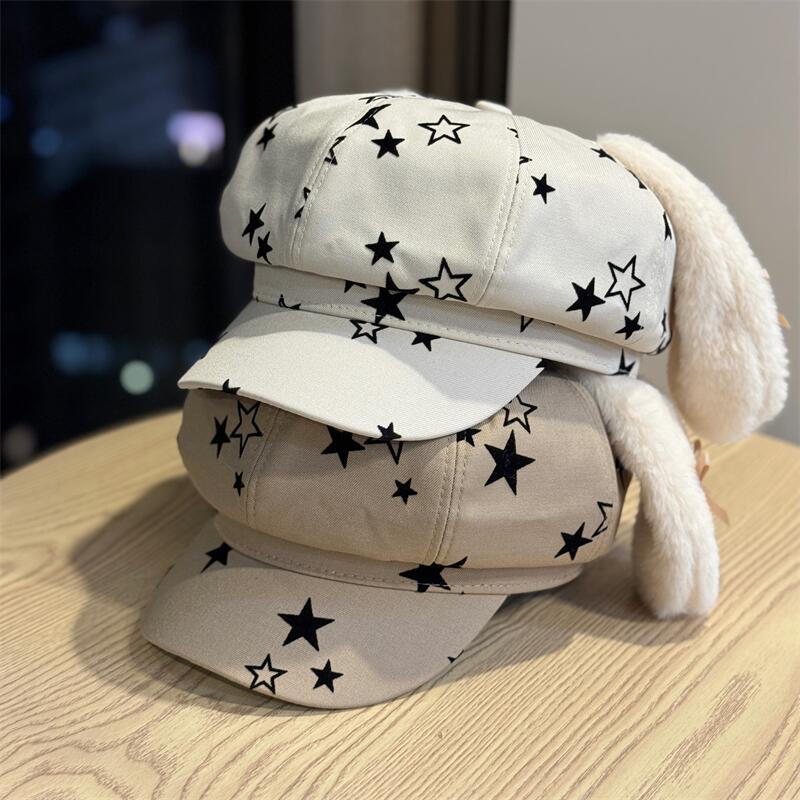 卡通日系兔耳朵星星八角帽女2026