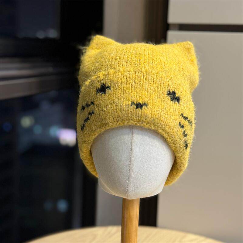 可爱小猫耳朵针织帽子女显脸小