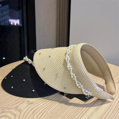 法式珍珠空顶帽女草编帽子夏季