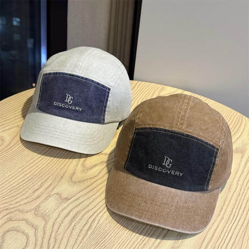 2026新款做旧撞色拼接字母软顶短檐棒球帽子男女大头围户外遮阳潮
