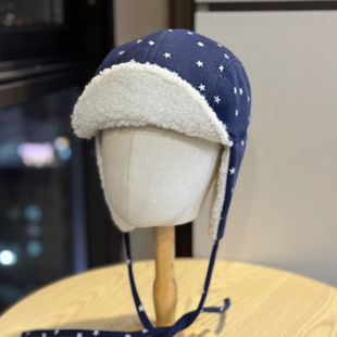 新款星星毛绒护耳鸭舌帽女秋冬保暖显脸小大头围百搭可爱雷锋帽子