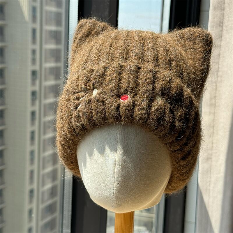 甜美可爱猫耳针织套头帽女秋冬季