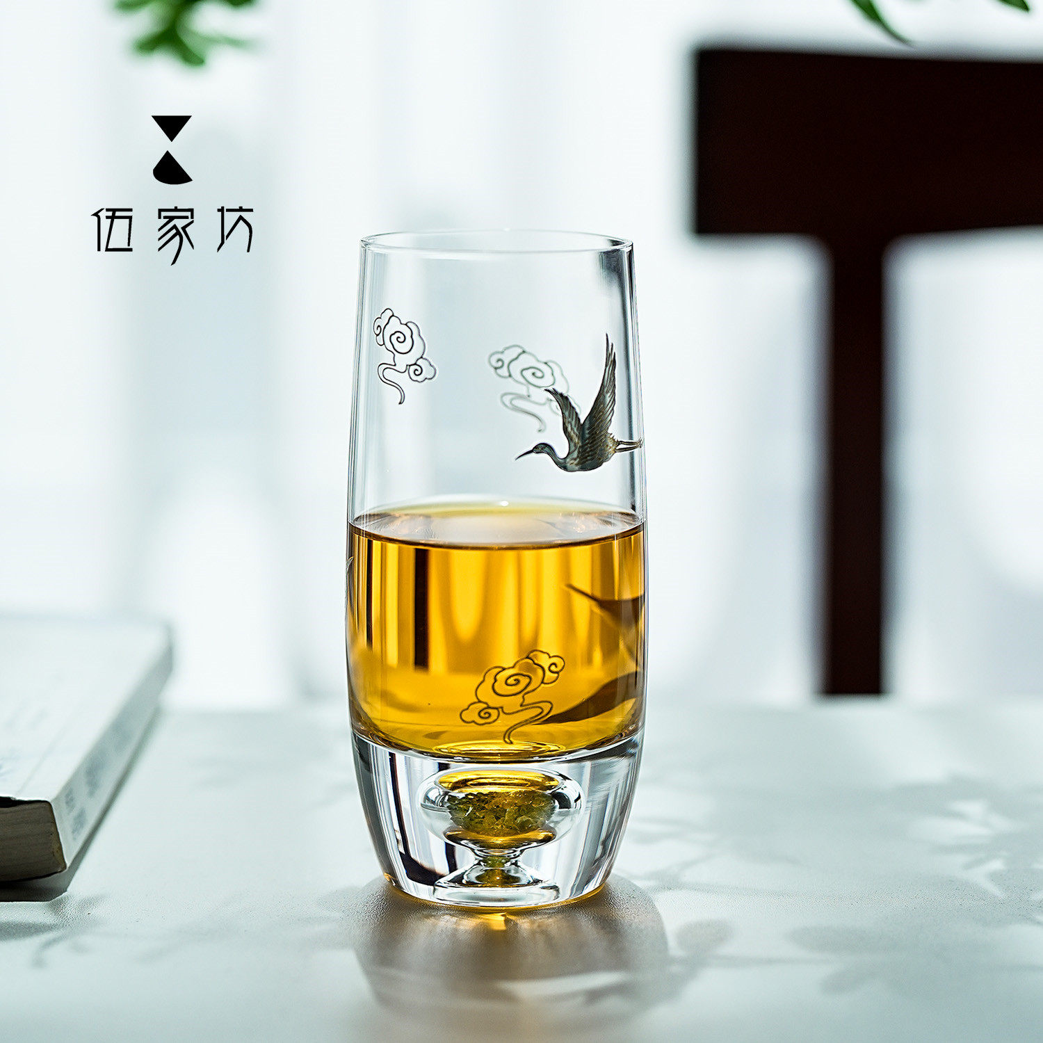 伍家坊 浮月仙鹤绿茶杯水晶玻璃家用茶杯果汁杯牛奶水杯银色礼盒,餐饮具,茶杯,淘宝优惠券,粉丝福利购,淘宝优惠卷