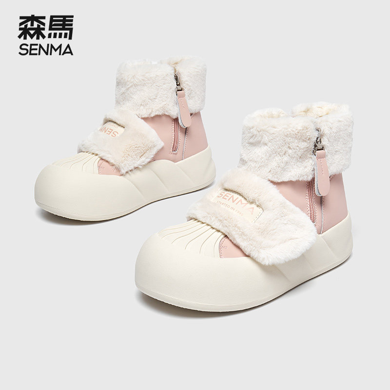 森马女鞋2025新款冬季加绒加高帮鞋