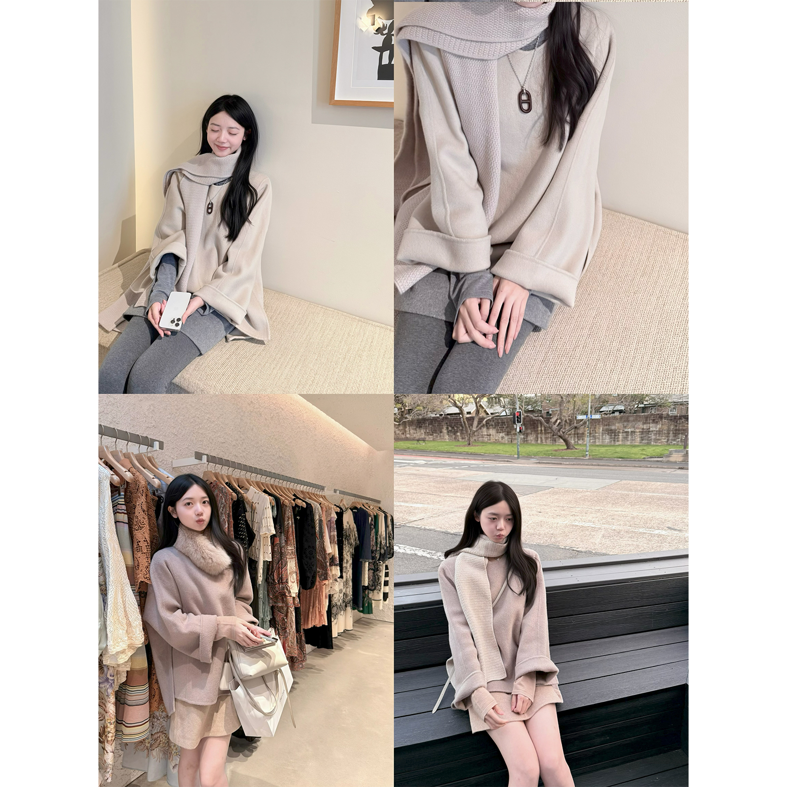 Zearzz 本期挚爱!藏进温暖里 羊毛混纺套头中长款双面呢大衣外套