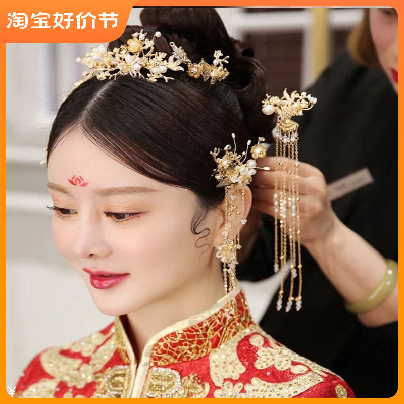 秀禾服结婚敬酒服头饰新娘2022新款秀禾发饰简单大气凤冠显脸小D_虎窝淘