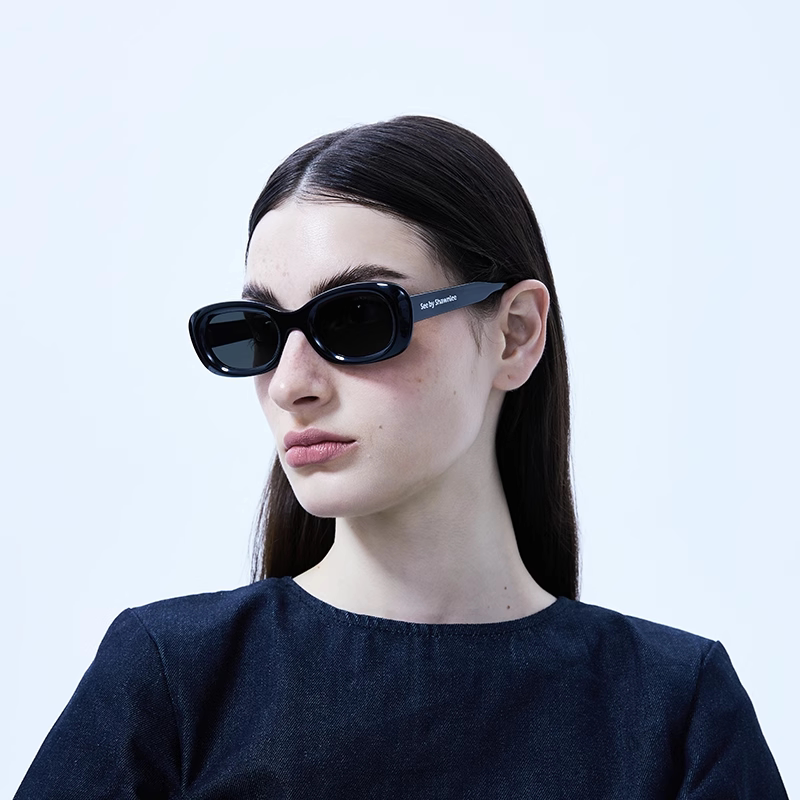 Shawnlee复古时尚猫眼墨镜女椭圆欧美小框太阳镜海边防晒潮流眼镜