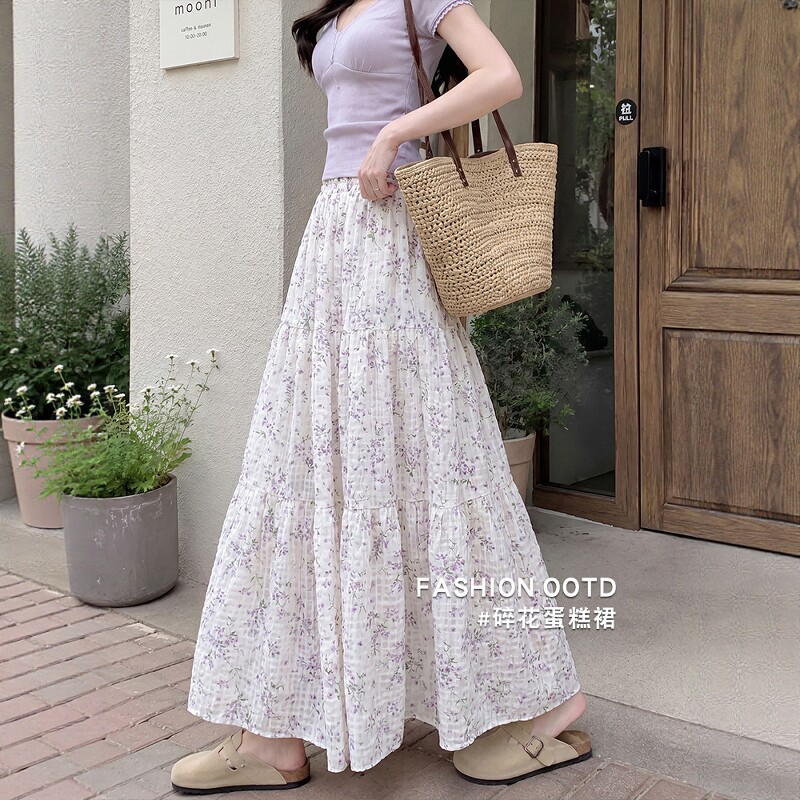 法式碎花半身裙女2026新款夏季薄款高腰a字伞裙小个子气质长裙子