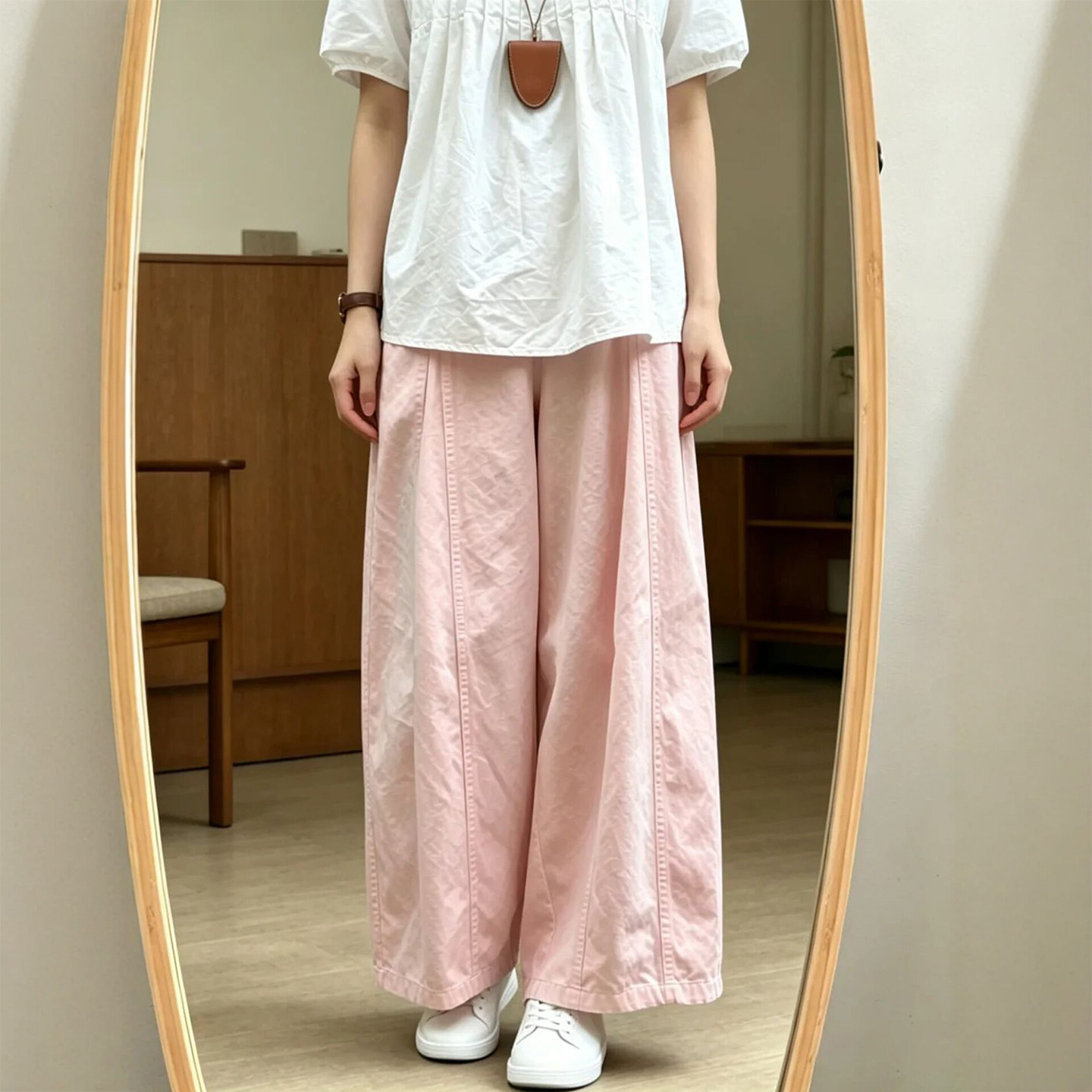 粉色亚麻气球裤女款夏薄2026新款休闲天丝弯刀裤子九分慵懒阔腿裤