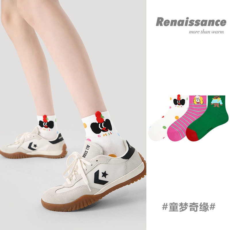 Renaissance袜子女短袜春秋夏季卡通浅口船袜ins可爱简约百搭少女