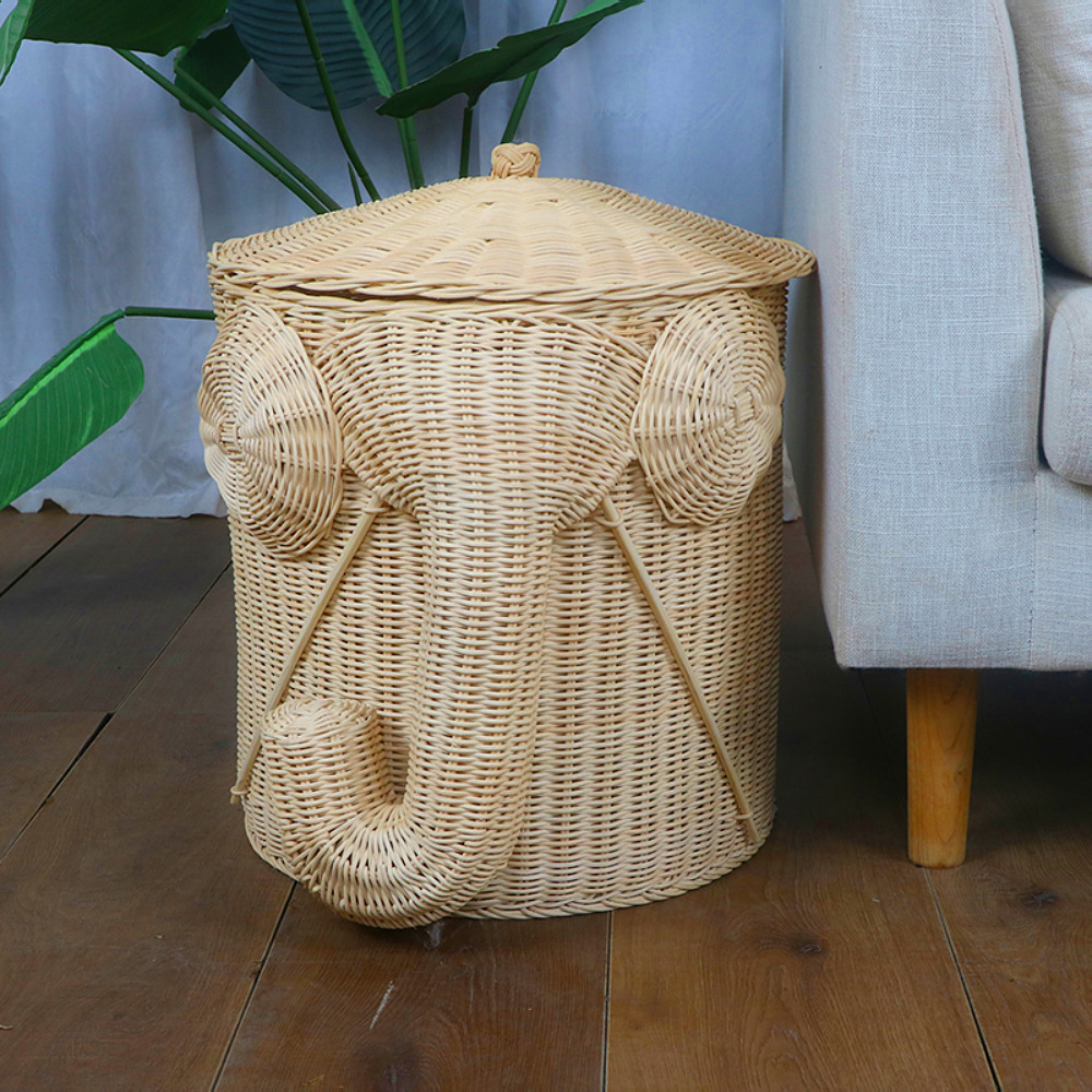 ins手工藤编大象造型杂物筐