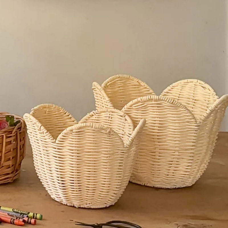 田园风简约藤编百合储物篮家居民宿装饰玩具杂物收纳篮手工编织