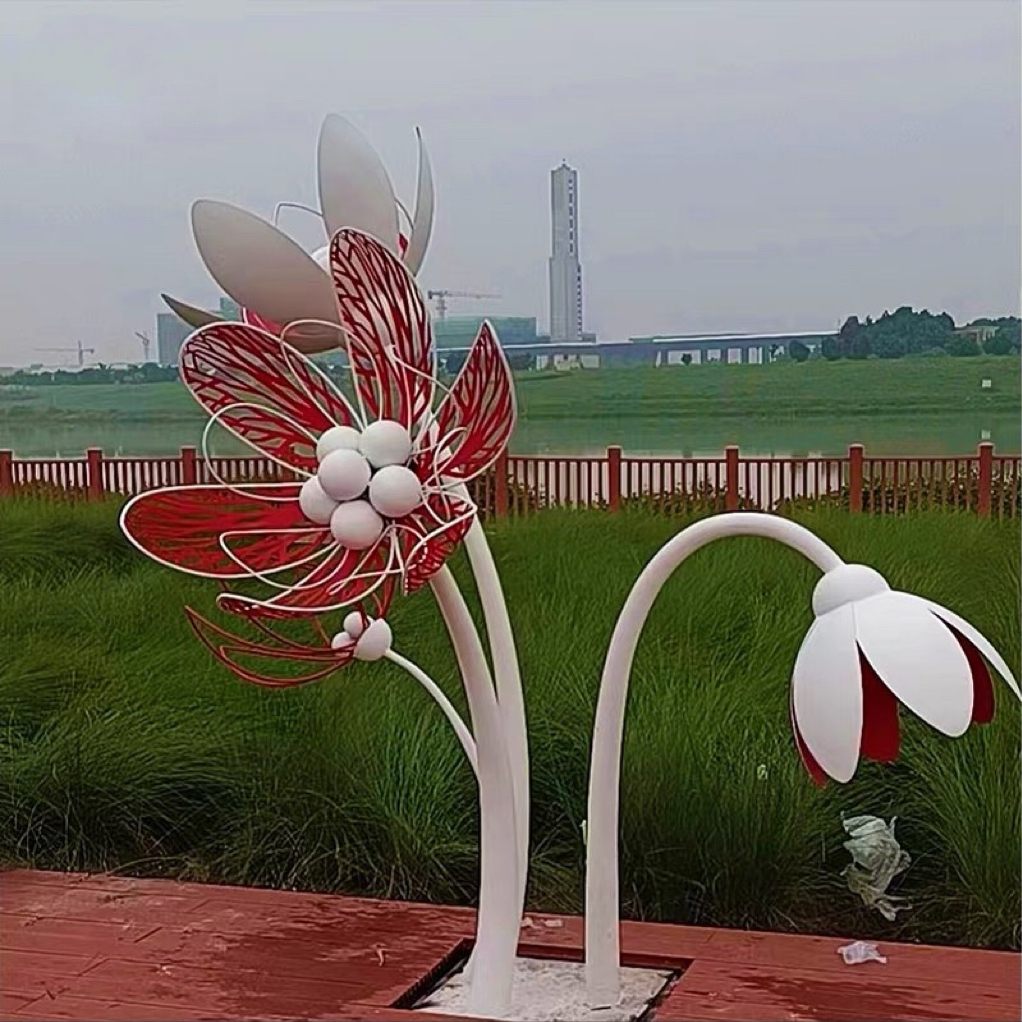 不锈钢镂空花朵水景植物雕塑莲花创意荷花金属树叶艺术落地大摆件