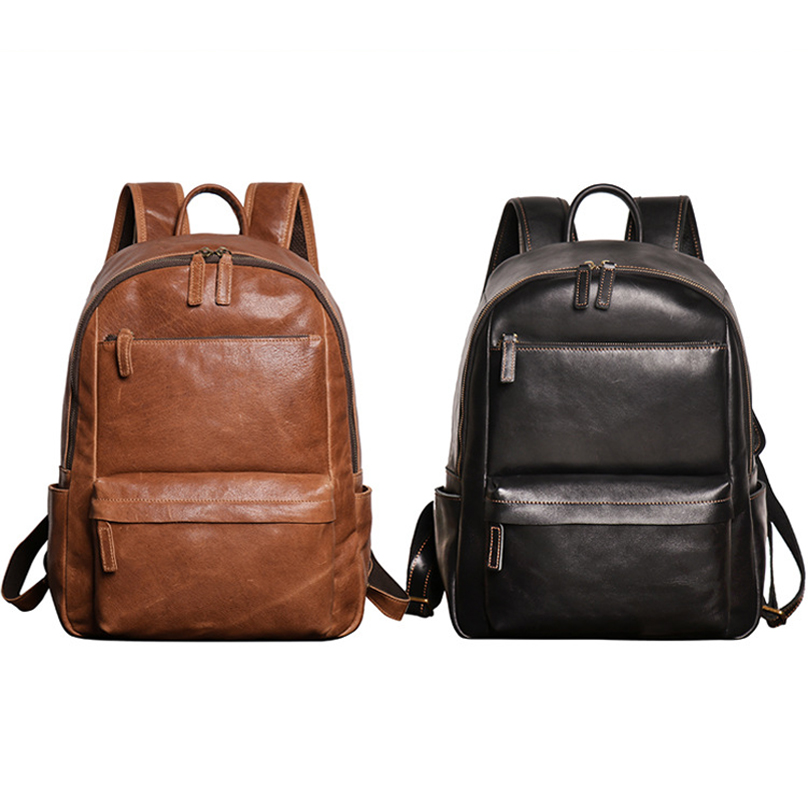 男女通用头层牛皮14寸电脑背包户外旅行包新款男士真皮双肩包书包