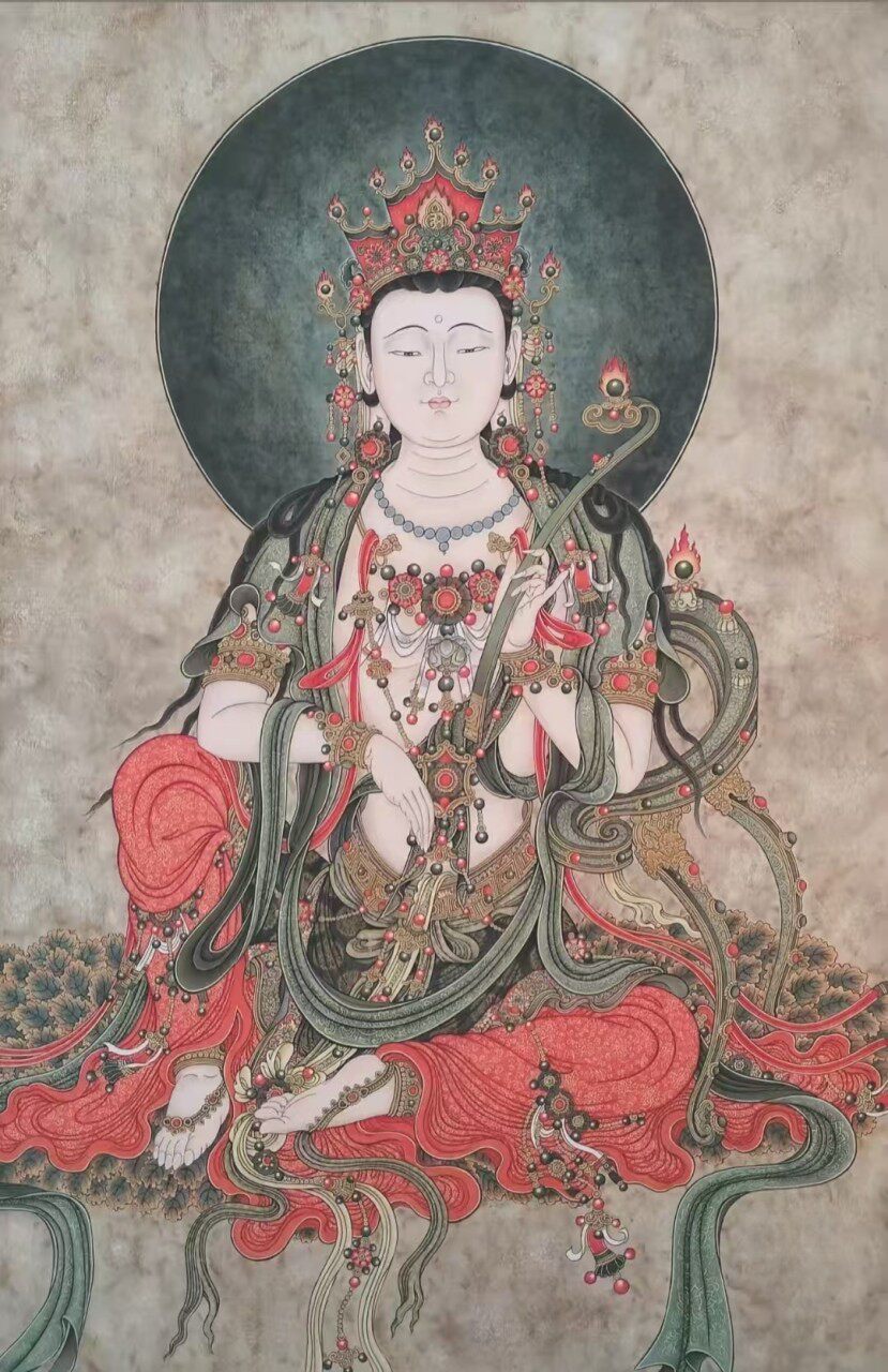 国画人物工笔画纯手绘佛像普贤菩萨文殊菩萨尺寸60*105可定制