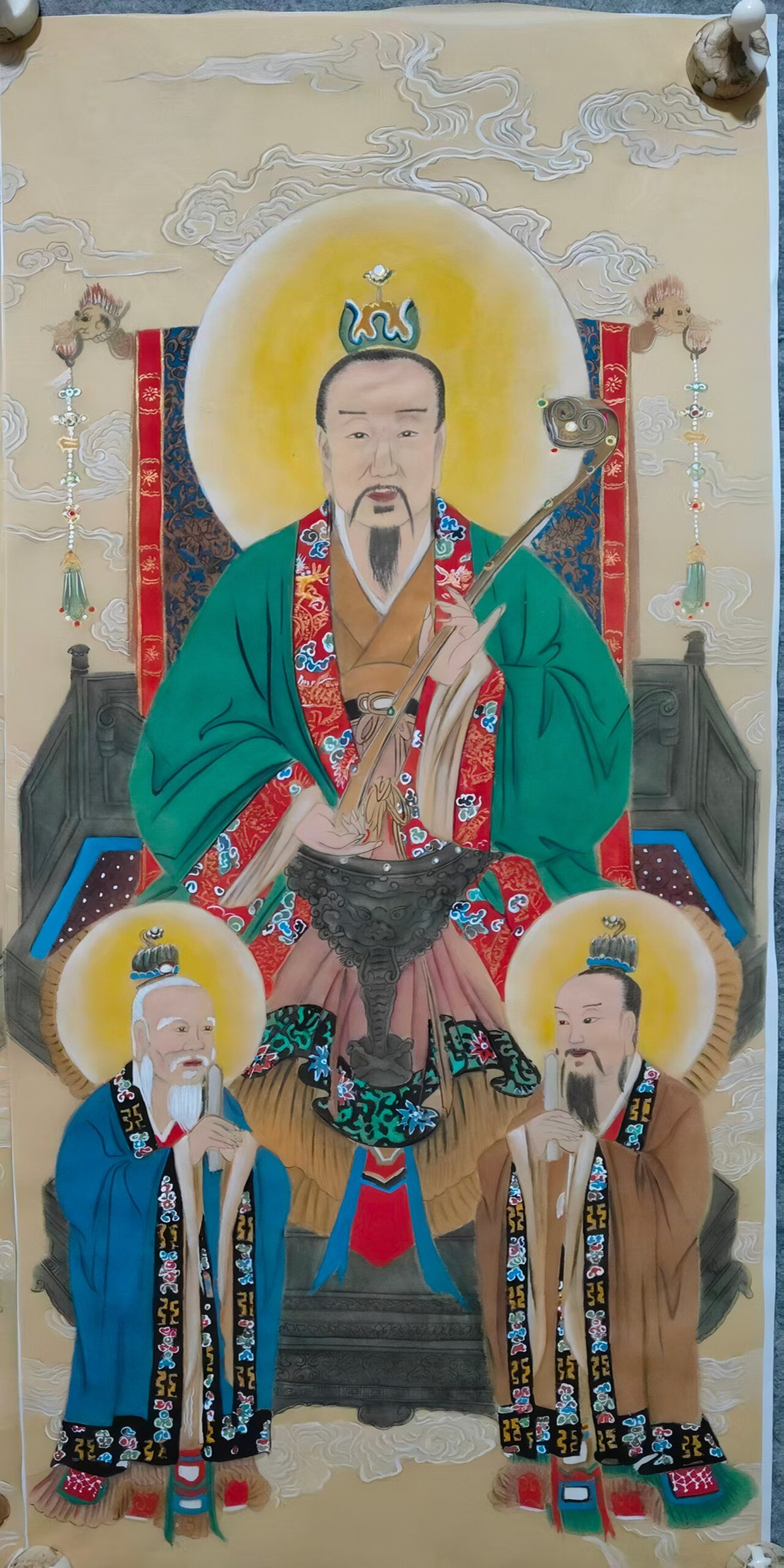 国画工笔人物纯手绘佛像三清祖师爷画像50*100大小可定制