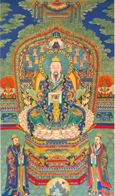 国画纯手绘人物灵宝天尊元始天尊道德天尊三清祖师爷画像50*100