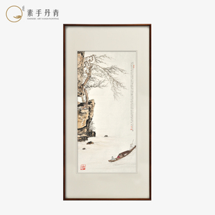 纯手绘山水画新中式 一帆风顺 饰画禅意国画玄关挂画竖幅 装