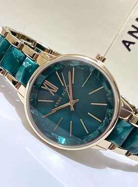 代购Anne Klein手表女时尚绿色表盘简约商务石英女表AK/1412GNGB