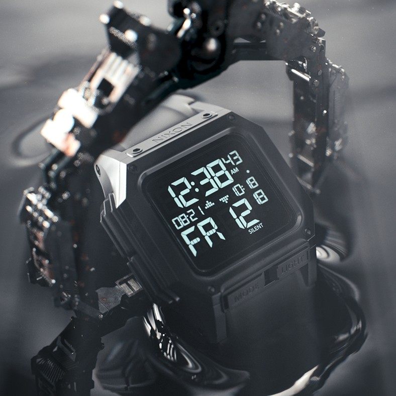 nixon方形运动风硅胶防水男表