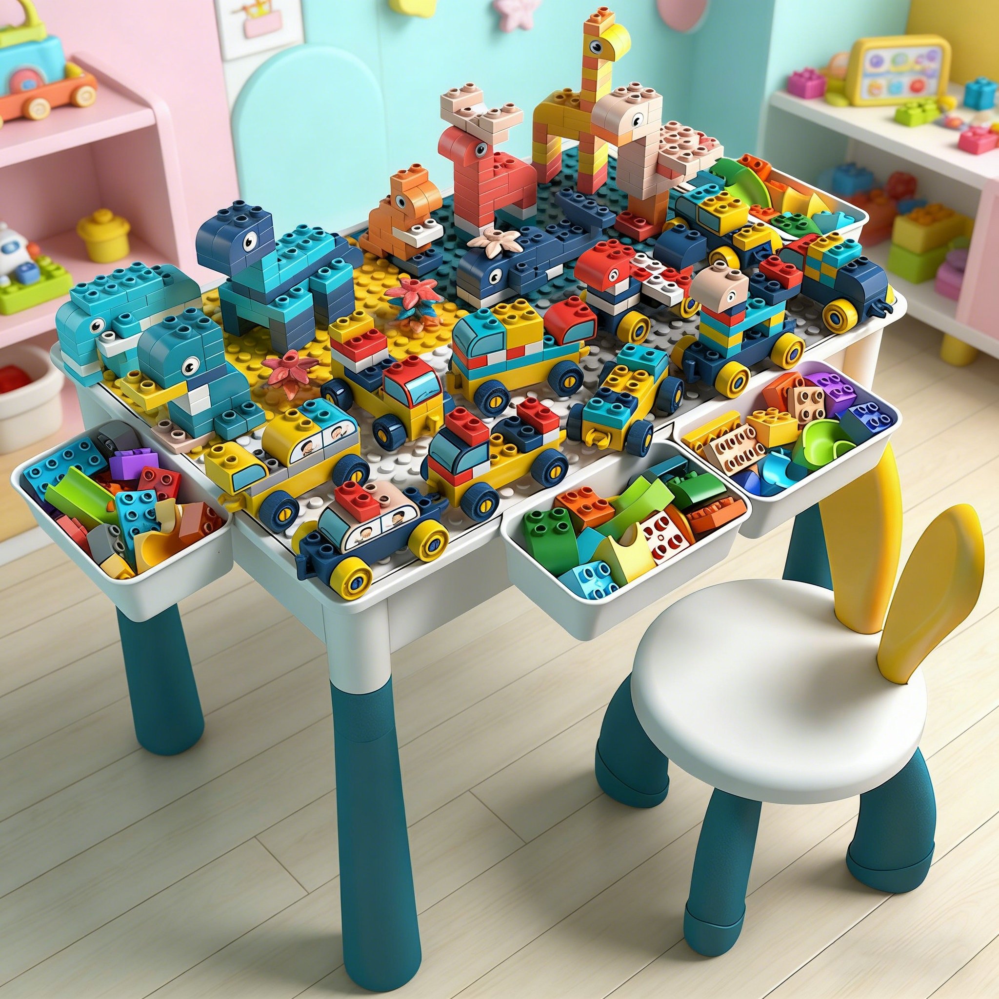 进口品质儿童积木桌多功能大号拼装玩具桌椅套装益智拼插积木礼物,玩具/童车/益智/积木/模型,积木桌,淘宝优惠券,粉丝福利购,淘宝优惠卷